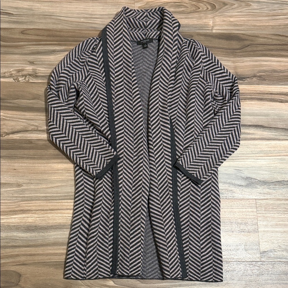 Ann Taylor Cardigan SP Sweater Duster Open Long Wool Blend Herringbone Pockets